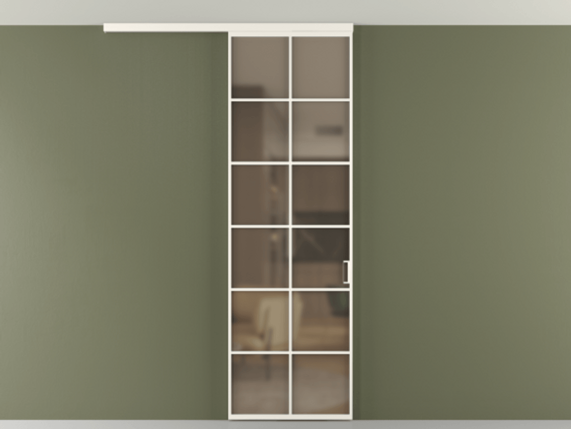 Перегородка Формато вдоль стены на потолок 1 створка АЛПР 040.05 Алюминий пудровый белый Сатинированное бронзовое стекло, триплекс Цена 696610 AMD | Volhovec