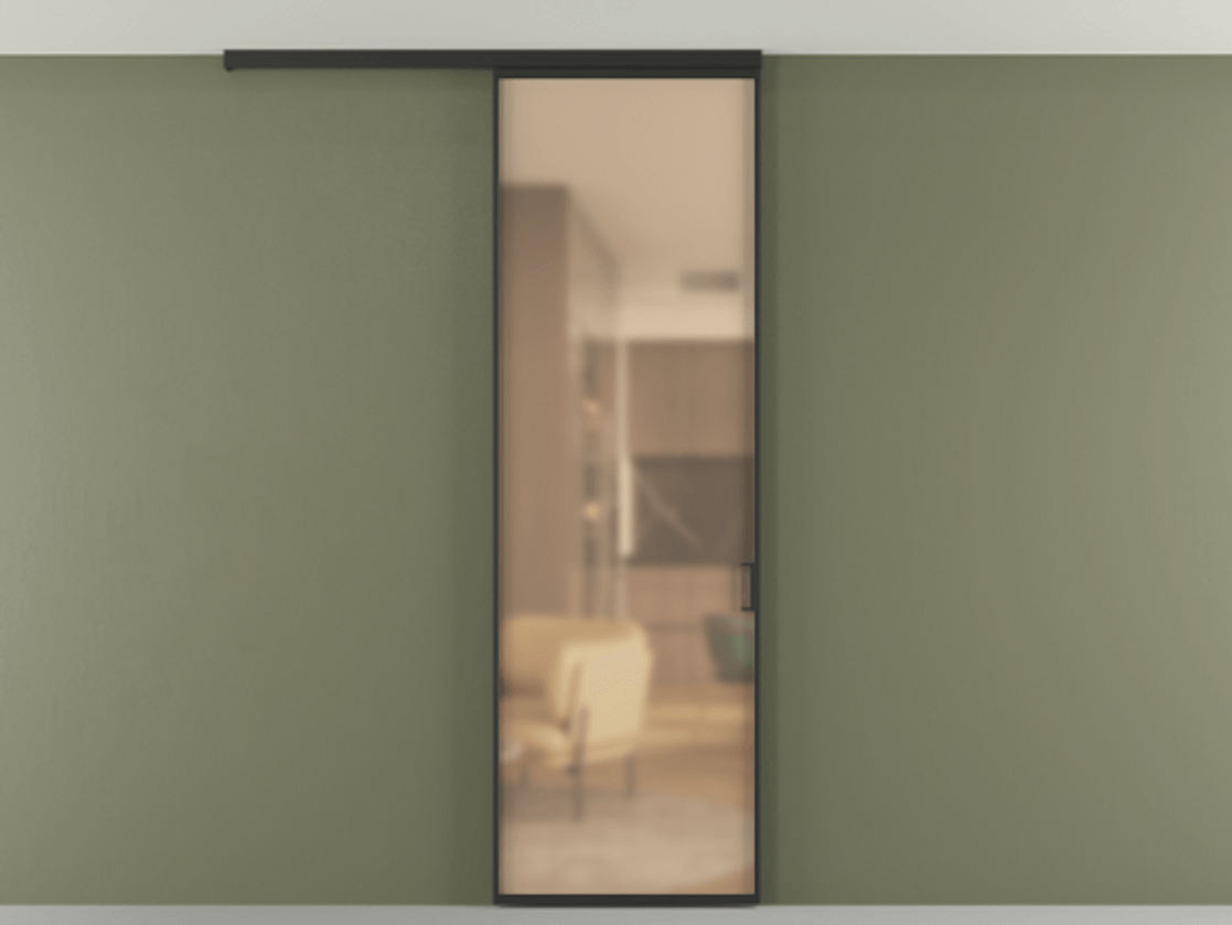 Перегородка Formato вдоль стены на потолок 1 створка АЛПР 040.01 Алюминий Черный Сатинированное оранжевое стекло, триплекс Цена 92544 ₽ | Volhovec