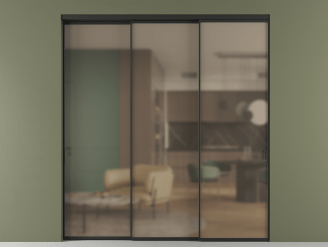 Перегородка Formato внутри проёма телескопик синхро 2 АЛПР 040.01 Алюминий Черный Сатинированное бронзовое стекло, триплекс, 6 мм. Скрытый короб ЧЕР Цена 2262610 AMD 1. Полотно 3 шт.  (800/2100 мм)
2. Комплект установки раздвижной системы
3. Базовый комплект фурнитуры
4. Комплект фурнитуры телескопик синхро-2
5.Ручка RONDO
. Фабрика дверей Волховец 8 (800) 551 43 19  Перегородка Formato внутри проёма телескопик синхро 2 АЛПР 040.01 Алюминий Черный Сатинированное бронзовое стекло, триплекс, 6 мм Цена 2262610 AMD  | Volhovec