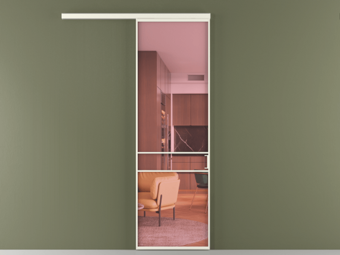 Перегородка Формато вдоль стены 1 створка АЛПР 040.02 Алюминий жемчужный Прозрачное розовое стекло, триплекс Цена 715400 AMD  | Volhovec