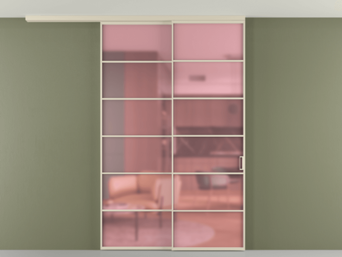 Перегородка Формато вдоль стены на потолок 2 створки с синхронным механизмом АЛПР 040.04 Алюминий бежево-серый Сатинированное розовое стекло, триплекс Цена 1967300 AMD | Volhovec