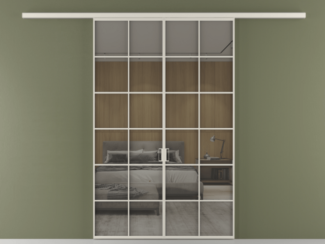 Перегородка Формато вдоль стены 2 створки АЛПР 040.05 Алюминий облачно-серый Рефлективное серое стекло "Стопсол", калёное Цена 1784460 AMD | Volhovec