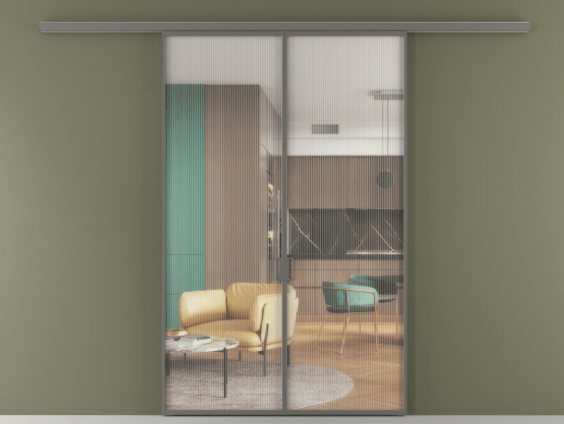 Перегородка Формато вдоль стены 2 створки АЛПР 040.01 Алюминий классический серый Рифлёное стекло "Мору", триплекс Цена 1344420 AMD | Volhovec