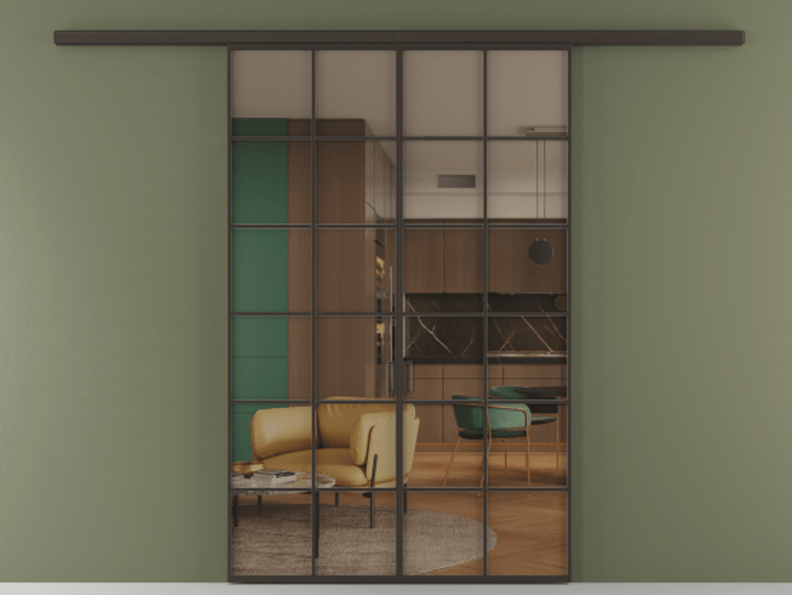 Перегородка Формато вдоль стены 2 створки АЛПР 040.05 Алюминий антрацит Прозрачное бронзовое стекло, триплекс Цена 1397020 AMD | Volhovec