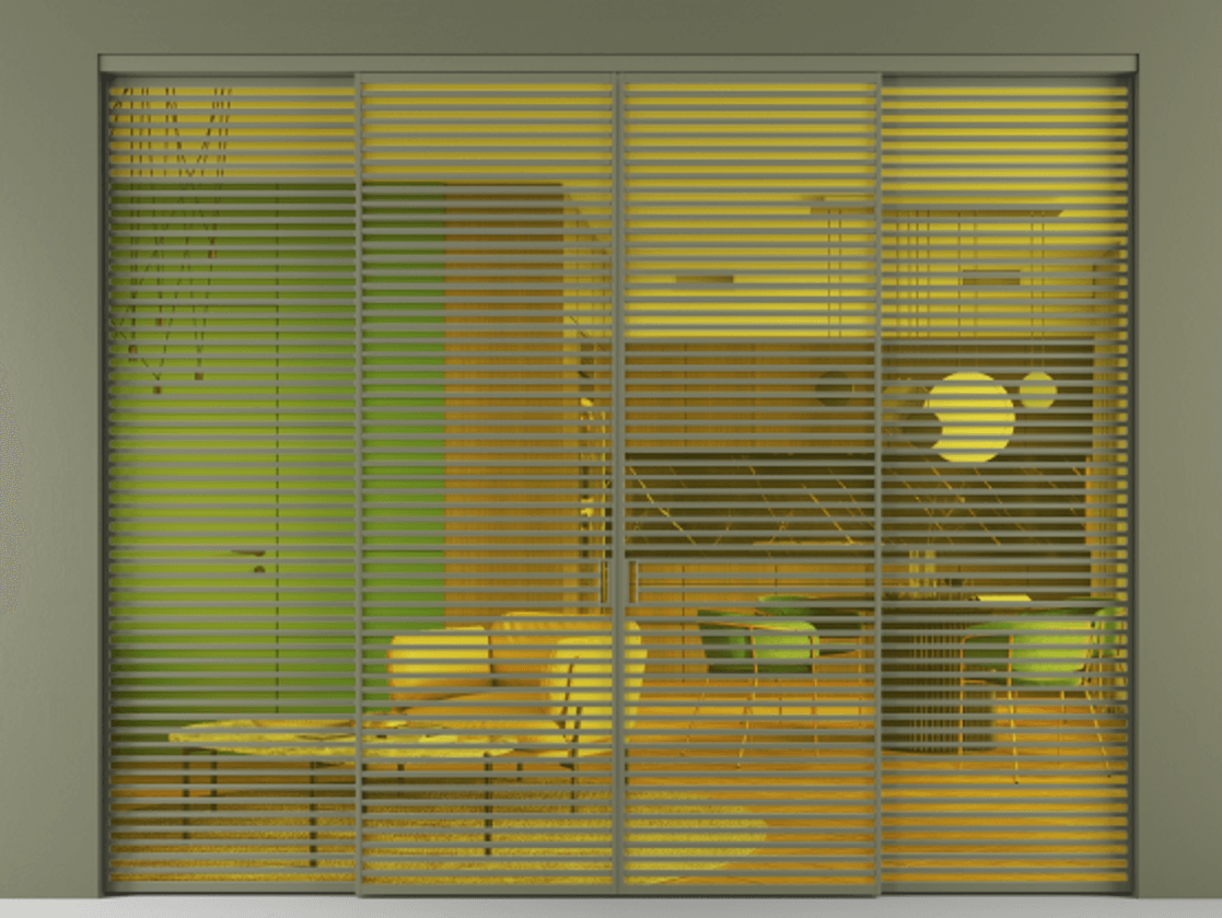 Перегородка Formato внутри проёма 4 створки АЛПР 040.07 Алюминий оливковый тёмный Прозрачное жёлтое стекло, триплекс Цена 4388500 AMD  | Volhovec