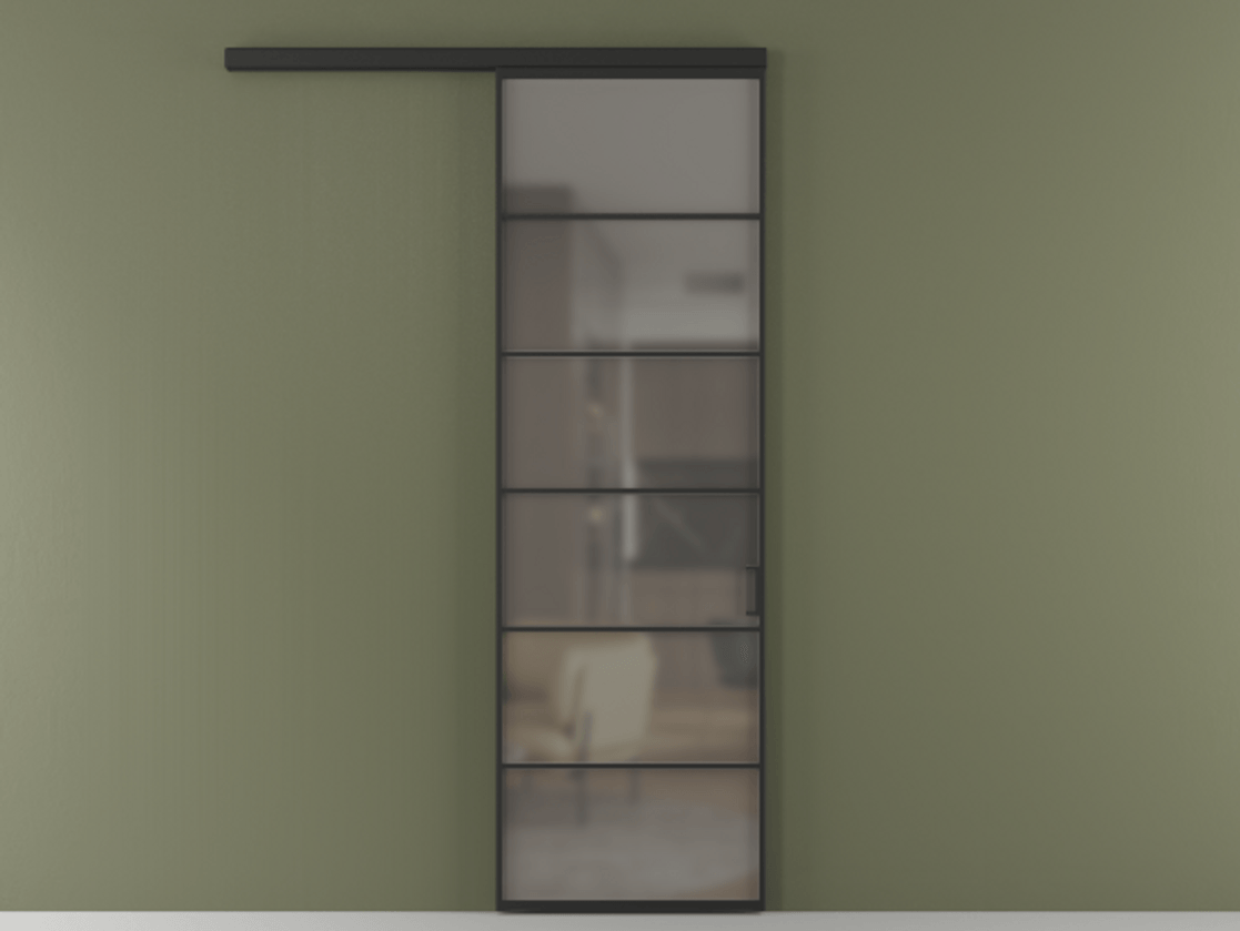 Перегородка Formato вдоль стены одностворчатая АЛПР 040.04 Алюминий Черный Сатинированное серое стекло, триплекс, 6 мм Цена 785680 AMD  | Volhovec