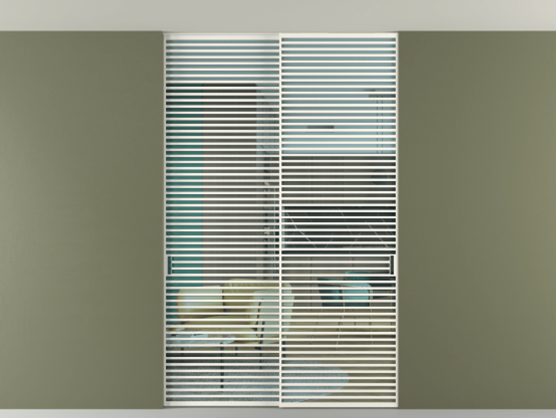 Перегородка Формато внутри проёма скрытое крепление в потолок 2 створки АЛПР 040.07 Алюминий пудровый белый Прозрачное голубое стекло, триплекс Цена 2764500 AMD | Volhovec