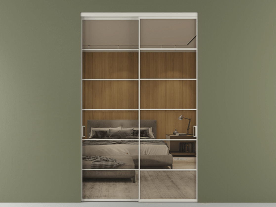 Перегородка Формато внутри проёма 2 створки АЛПР 040.04 Алюминий тёплый серый Рефлективное бронзовое стекло "Стопсол", калёное Цена 3330860 AMD  | Volhovec