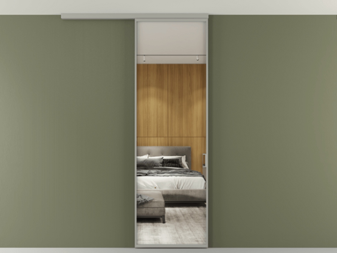 Перегородка Формато вдоль стены на потолок 1 створка АЛПР 040.01 Алюминий нейтральный серый Двустороннее зеркало, триплекс , триплекс 6 мм Цена 623170 AMD | Volhovec