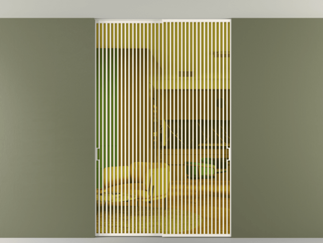 Перегородка Формато внутри проёма скрытое крепление в потолок 2 створки АЛПР 040.06 Алюминий пудровый белый Прозрачное жёлтое стекло, триплекс Цена 2764500 AMD | Volhovec