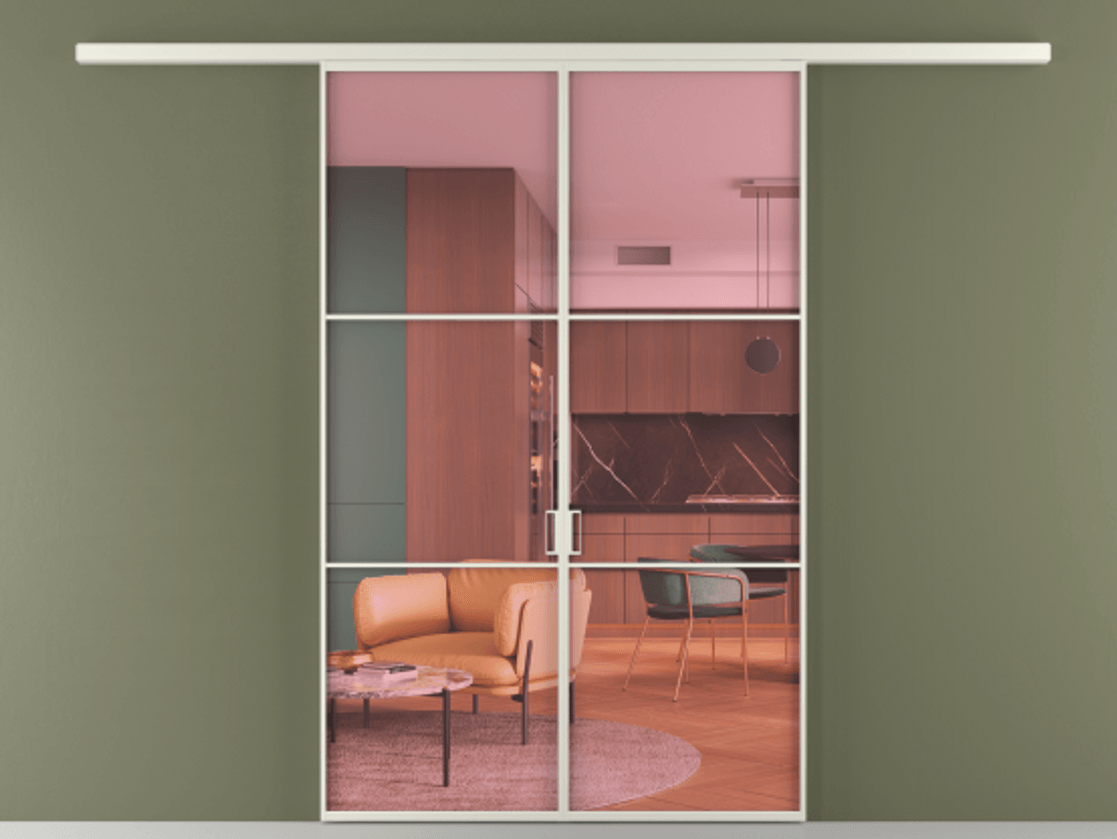 Перегородка Formato вдоль стены 2 створки АЛПР 040.03 Алюминий Белый Прозрачное розовое стекло, триплекс Цена 1508600 AMD | Volhovec