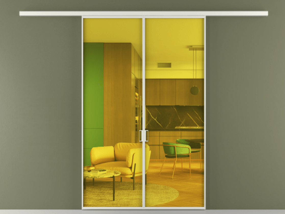 Перегородка Formato вдоль стены 2 створки АЛПР 040.01 Алюминий серый Прозрачное жёлтое стекло, триплекс Цена 1498500 AMD | Volhovec