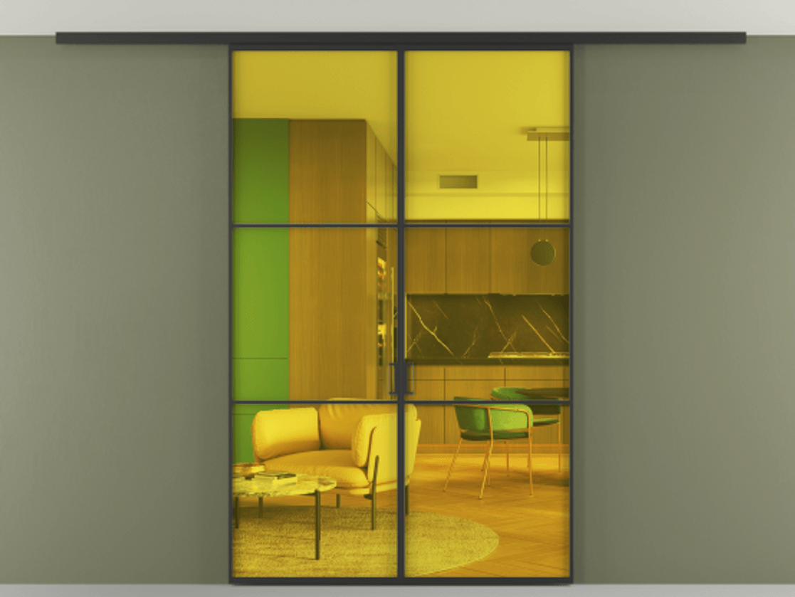 Перегородка Формато вдоль стены на потолок 2 створки АЛПР 040.03 Алюминий Черный Прозрачное жёлтое стекло, триплекс Цена 1264100 AMD | Volhovec