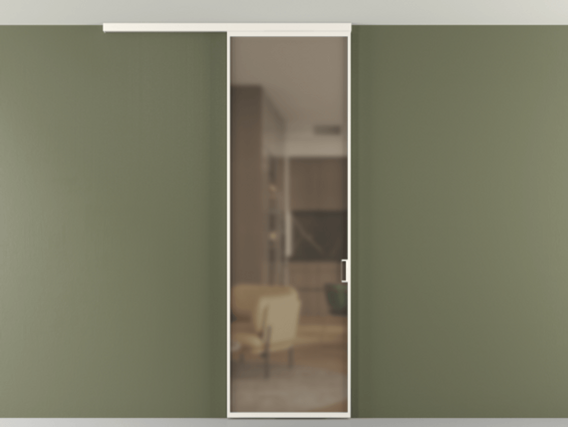 Перегородка Формато вдоль стены на потолок 1 створка АЛПР 040.01 Алюминий пудровый белый Сатинированное бронзовое стекло, триплекс Цена 623170 AMD | Volhovec