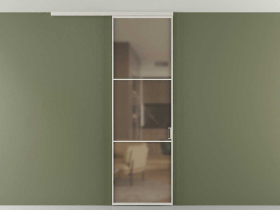 Перегородка Формато вдоль стены на потолок 1 створка АЛПР 040.03 Алюминий тёплый серый Сатинированное бронзовое стекло, триплекс Цена 653210 AMD | Volhovec