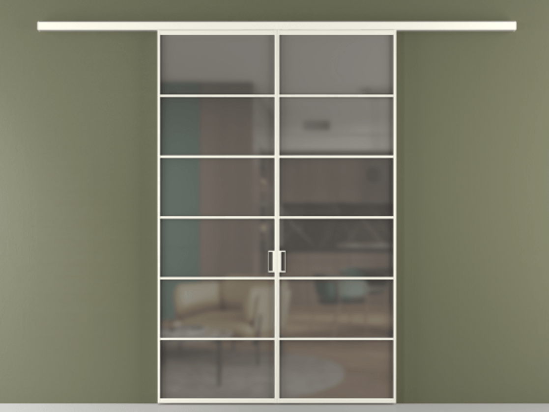 Перегородка Формато вдоль стены 2 створки АЛПР 040.04 Алюминий жемчужный Сатинированное серое стекло, триплекс Цена 1397020 AMD | Volhovec