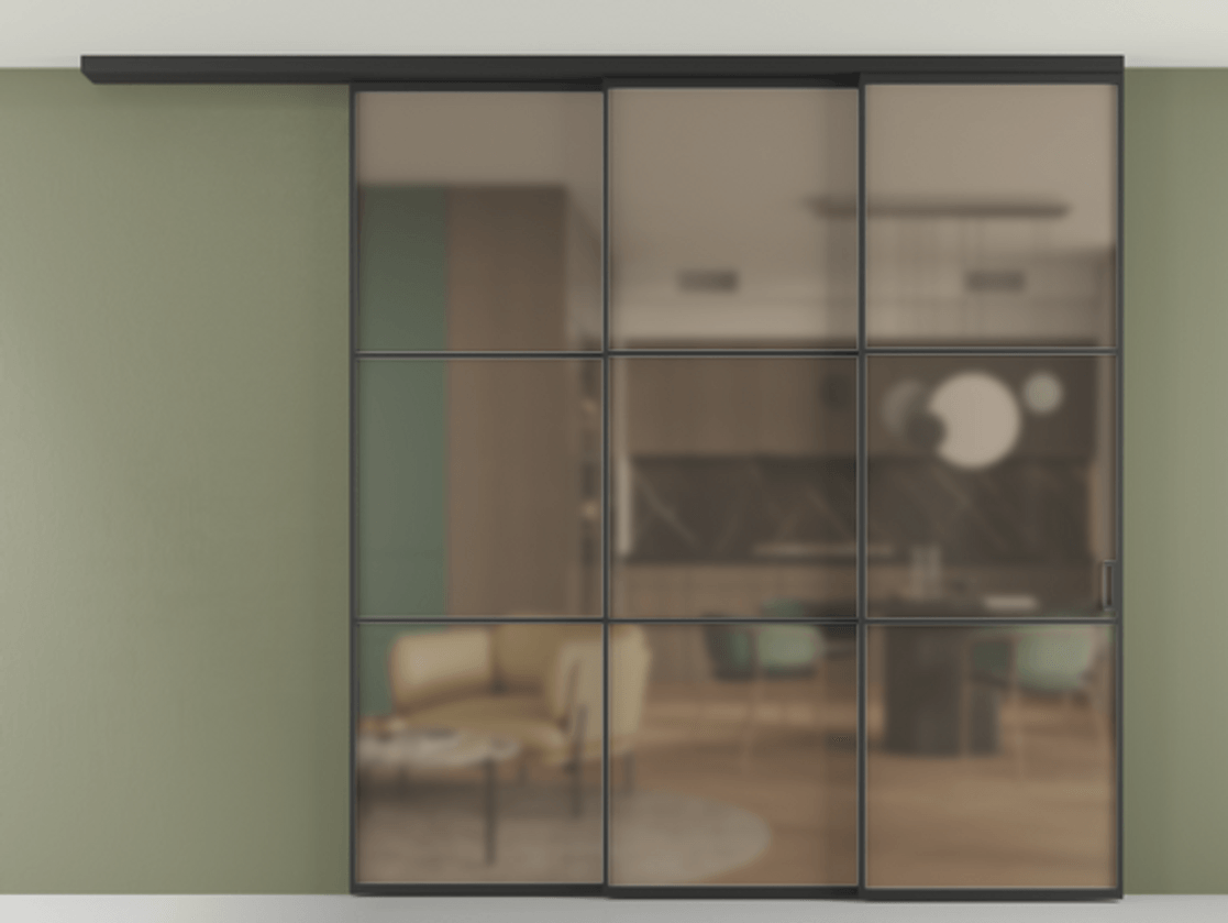 Перегородка Formato вдоль стены на потолок телескопик синхро 3 АЛПР 040.03 Алюминий Черный Сатинированное бронзовое стекло, триплекс, 6 мм Цена 2699080 AMD | Volhovec