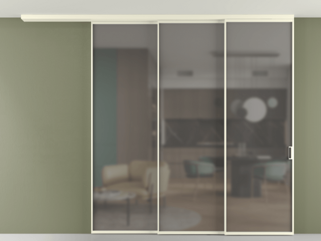 Перегородка Формато вдоль стены на потолок 3 створки с синхронным механизмом АЛПР 040.01 Алюминий молочно-белый Сатинированное серое стекло, триплекс. Цена 2576940 AMD 1. Полотно 2 шт. (800/2100 мм)
2. Комплект установки раздвижной системы
3. Базовый комплект фурнитуры
4.Ручка Рондо. Фабрика дверей Волховец 8 (800) 551 43 19 Перегородка Формато вдоль стены на потолок 3 створки с синхронным механизмом АЛПР 040.01 Алюминий молочно-белый Сатинированное серое стекло, триплекс Цена 2576940 AMD | Volhovec