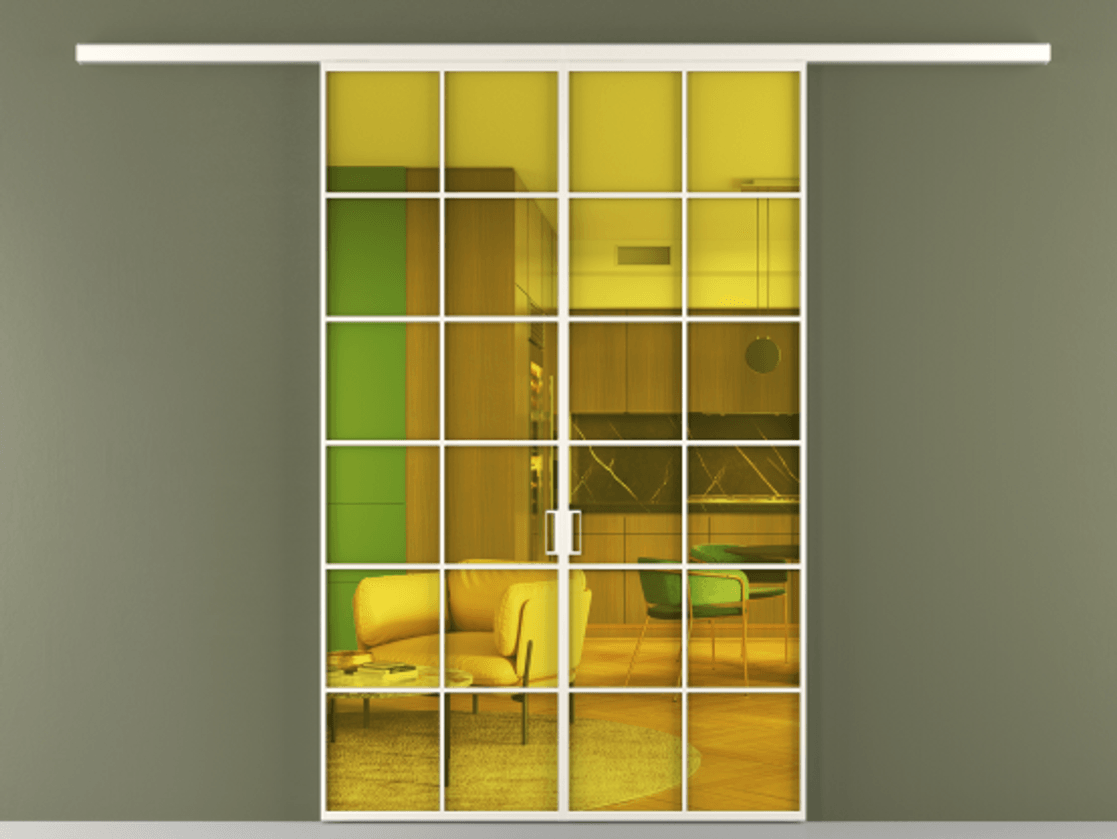 Перегородка Формато вдоль стены 2 створки АЛПР 040.05 Алюминий пудровый белый Прозрачное жёлтое стекло, триплекс Цена 1397000 AMD | Volhovec