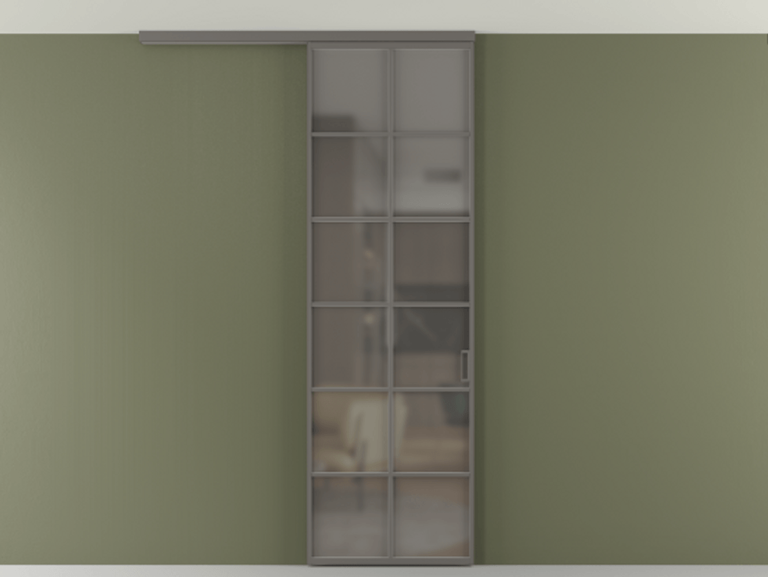 Перегородка Формато вдоль стены на потолок 1 створка АЛПР 040.05 Алюминий классический серый Сатинированное серое стекло, триплекс Цена 696610 AMD | Volhovec