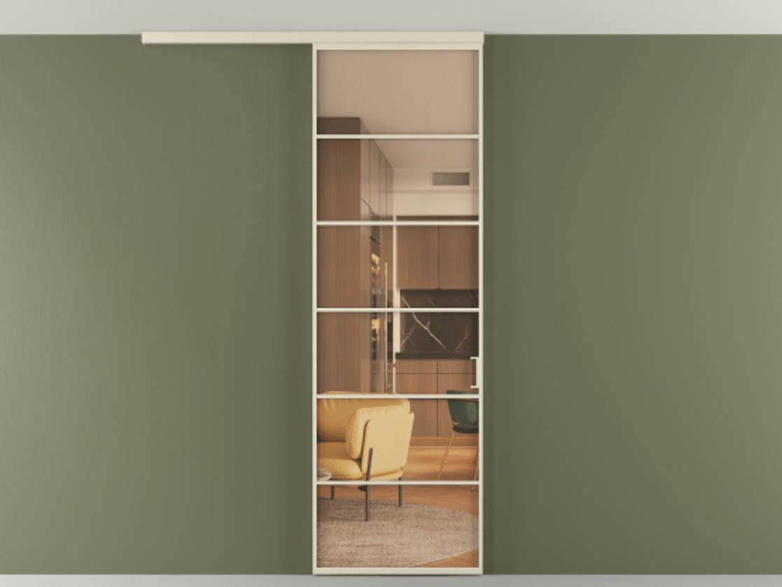 Перегородка Формато вдоль стены на потолок 1 створка АЛПР 040.04 Алюминий бежево-серый Прозрачное оранжевое стекло, триплекс Цена 696600 AMD | Volhovec