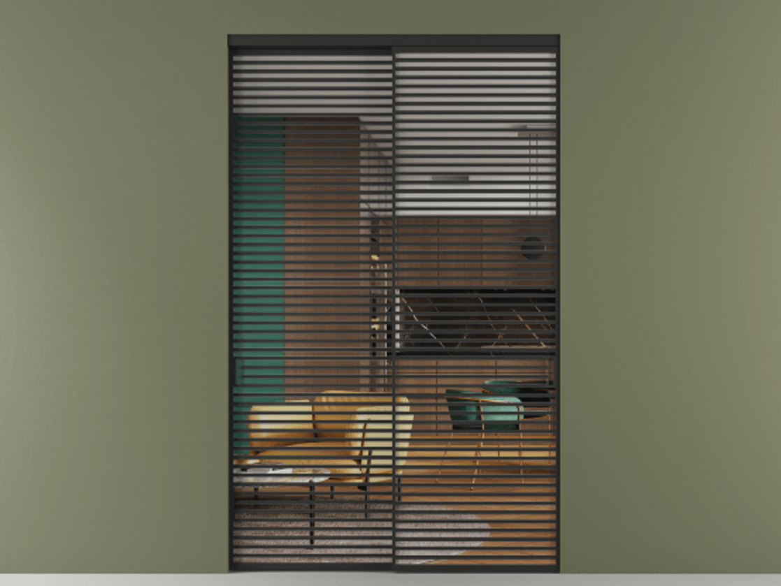 Перегородка Formato внутри проёма двустворчатая АЛПР 040.07 Алюминий Черный Прозрачное стекло "Crystal Vision", калёное, 6 мм Цена 381400 ₽  | Volhovec