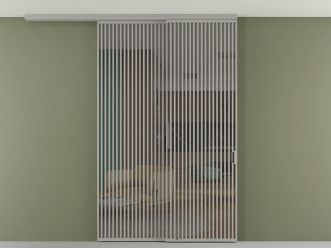 Перегородка Формато вдоль стены на потолок 2 створки с синхронным механизмом АЛПР 040.06 Алюминий нейтральный серый Прозрачное серое стекло, триплекс Цена 3037880 AMD | Volhovec