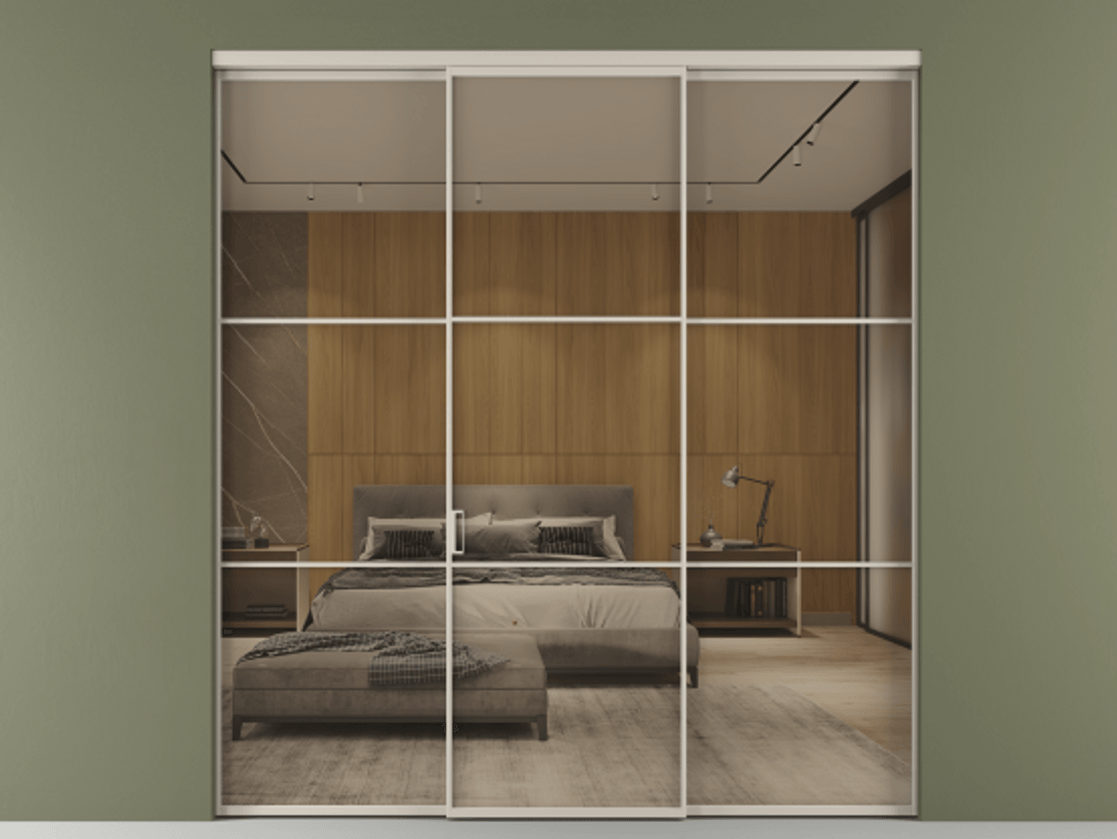 Перегородка Formato внутри проёма 3 створки АЛПР 040.03 Алюминий светло-бежевый Рефлективное бронзовое стекло "Stopsol", калёное Цена 2141890 AMD | Volhovec