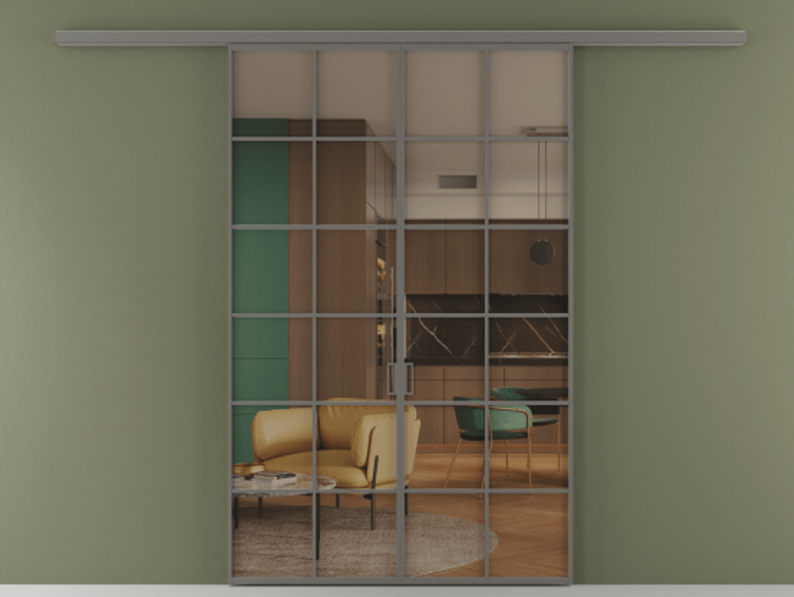 Перегородка Формато вдоль стены 2 створки АЛПР 040.05 Алюминий классический серый Прозрачное бронзовое стекло, триплекс Цена 1397020 AMD | Volhovec