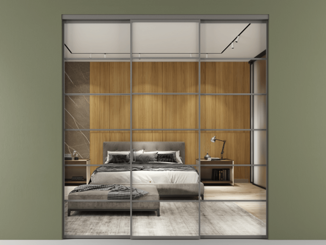 Перегородка Формато внутри проёма 3 створки АЛПР 040.04 Алюминий классический серый Двустороннее зеркало, триплекс , триплекс 6 мм Цена 1718540 AMD | Volhovec