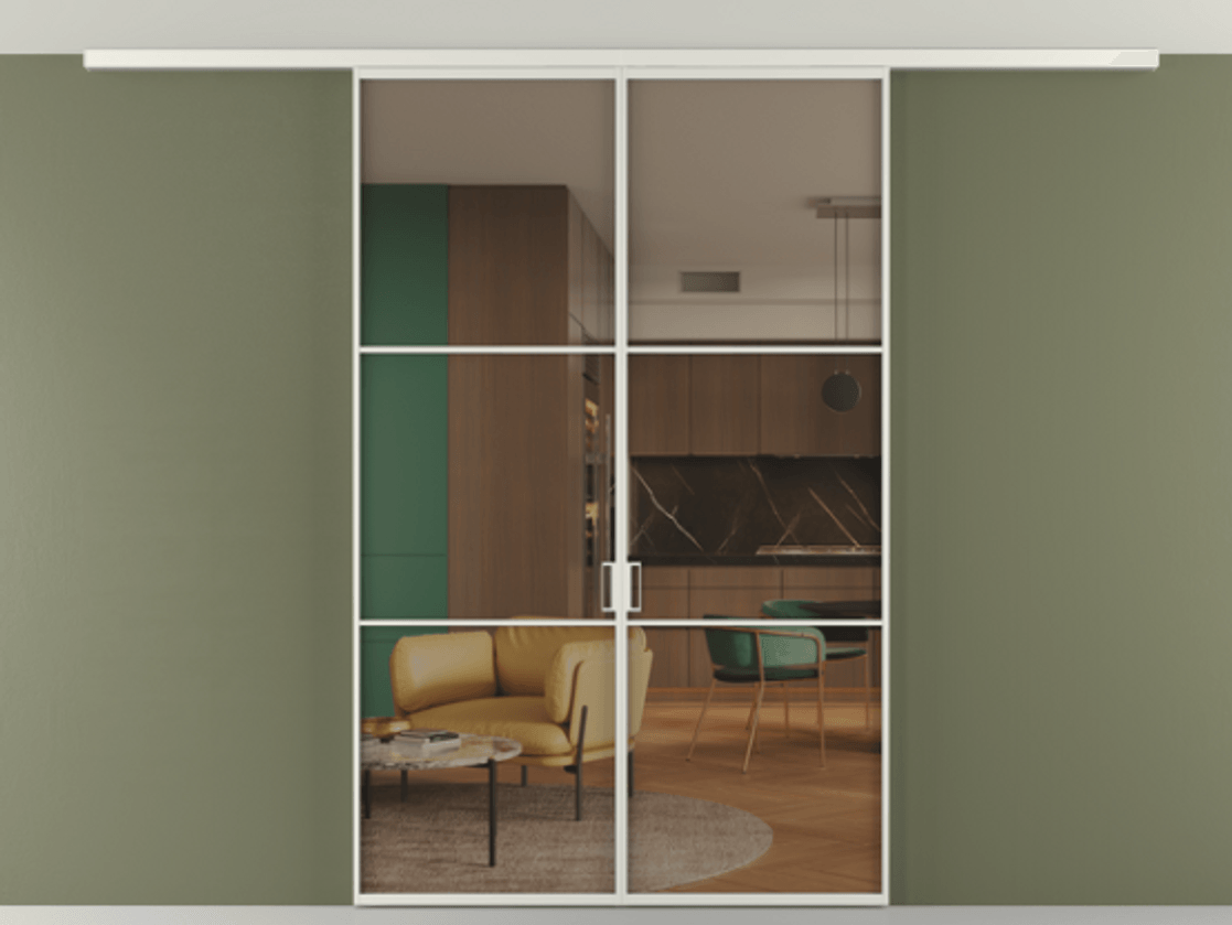 Перегородка Формато вдоль стены на потолок 2 створки АЛПР 040.03 Алюминий серый Прозрачное бронзовое стекло, триплекс Цена 1258530 AMD | Volhovec