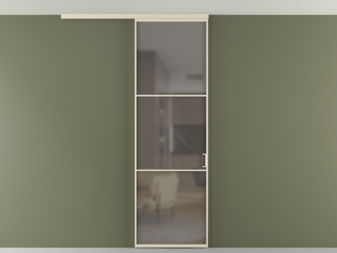 Перегородка Формато вдоль стены на потолок 1 створка АЛПР 040.03 Алюминий бежево-серый Сатинированное серое стекло, триплекс Цена 653210 AMD | Volhovec