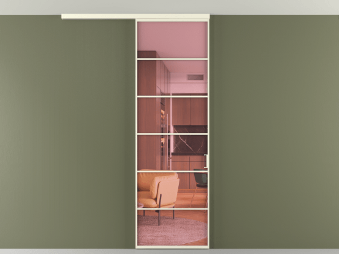 Перегородка Формато вдоль стены на потолок 1 створка АЛПР 040.04 Алюминий молочно-белый Прозрачное розовое стекло, триплекс Цена 696600 AMD | Volhovec