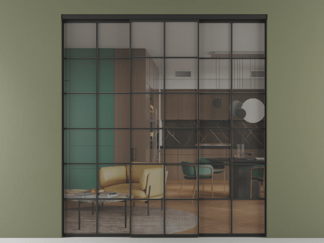 Перегородка Формато внутри проёма 3 створки АЛПР 040.05 Алюминий Черный Прозрачное серое стекло, триплекс Цена 12750 AZE | Volhovec