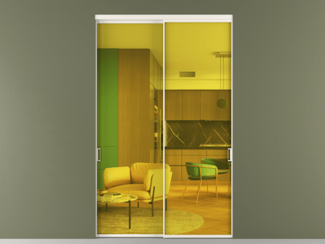 Перегородка Formato внутри проёма 2 створки АЛПР 040.01 Алюминий пудровый белый Прозрачное жёлтое стекло, триплекс Цена 657380 сом  | Volhovec