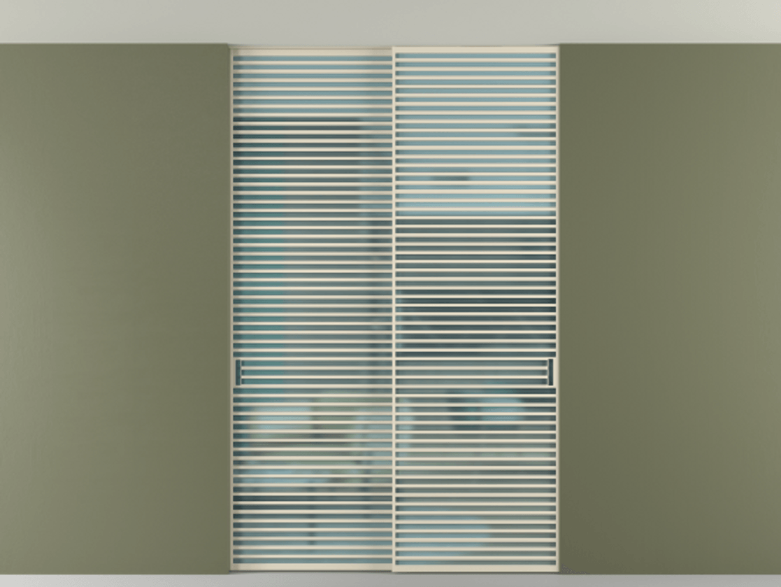 Перегородка Формато внутри проёма скрытое крепление в потолок 2 створки АЛПР 040.07 Алюминий бежево-серый Сатинированное голубое стекло, триплекс Цена 2764500 AMD | Volhovec