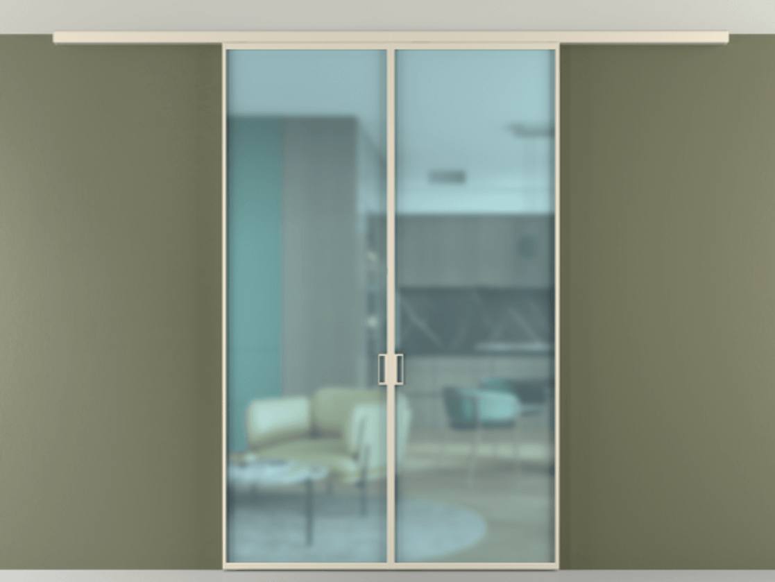 Перегородка Formato вдоль стены на потолок 2 створки АЛПР 040.01 Алюминий бежево-серый Сатинированное голубое стекло, триплекс Цена 1457000 AMD | Volhovec
