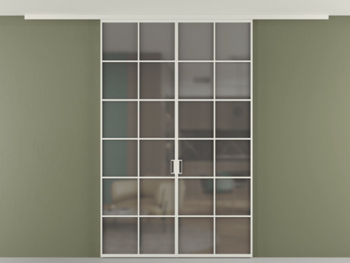 Перегородка Формато вдоль стены на потолок 2 створки АЛПР 040.05 Алюминий Белый Сатинированное серое стекло, триплекс Цена 1586050 AMD | Volhovec