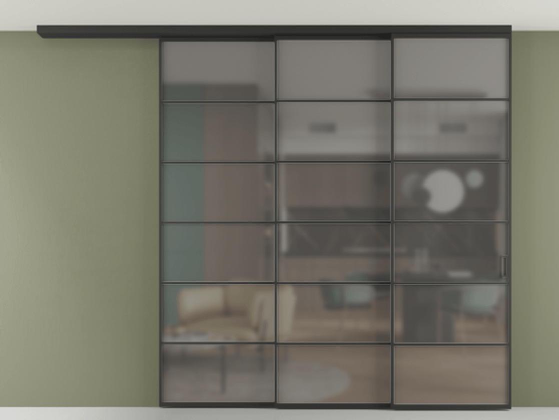 Перегородка Formato вдоль стены на потолок телескопик синхро 3 АЛПР 040.04 Алюминий Черный Сатинированное серое стекло, триплекс, 6 мм Цена 2854870 AMD | Volhovec