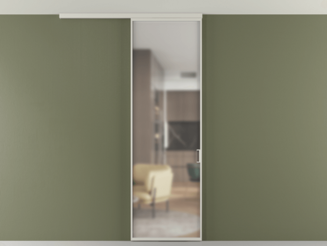 Перегородка Формато вдоль стены на потолок 1 створка АЛПР 040.01 Алюминий тёплый серый Сатинированное стекло "Мателюкс Кристал Вижн", калёное, матовое, каленое 6 мм Цена 806380 AMD | Volhovec