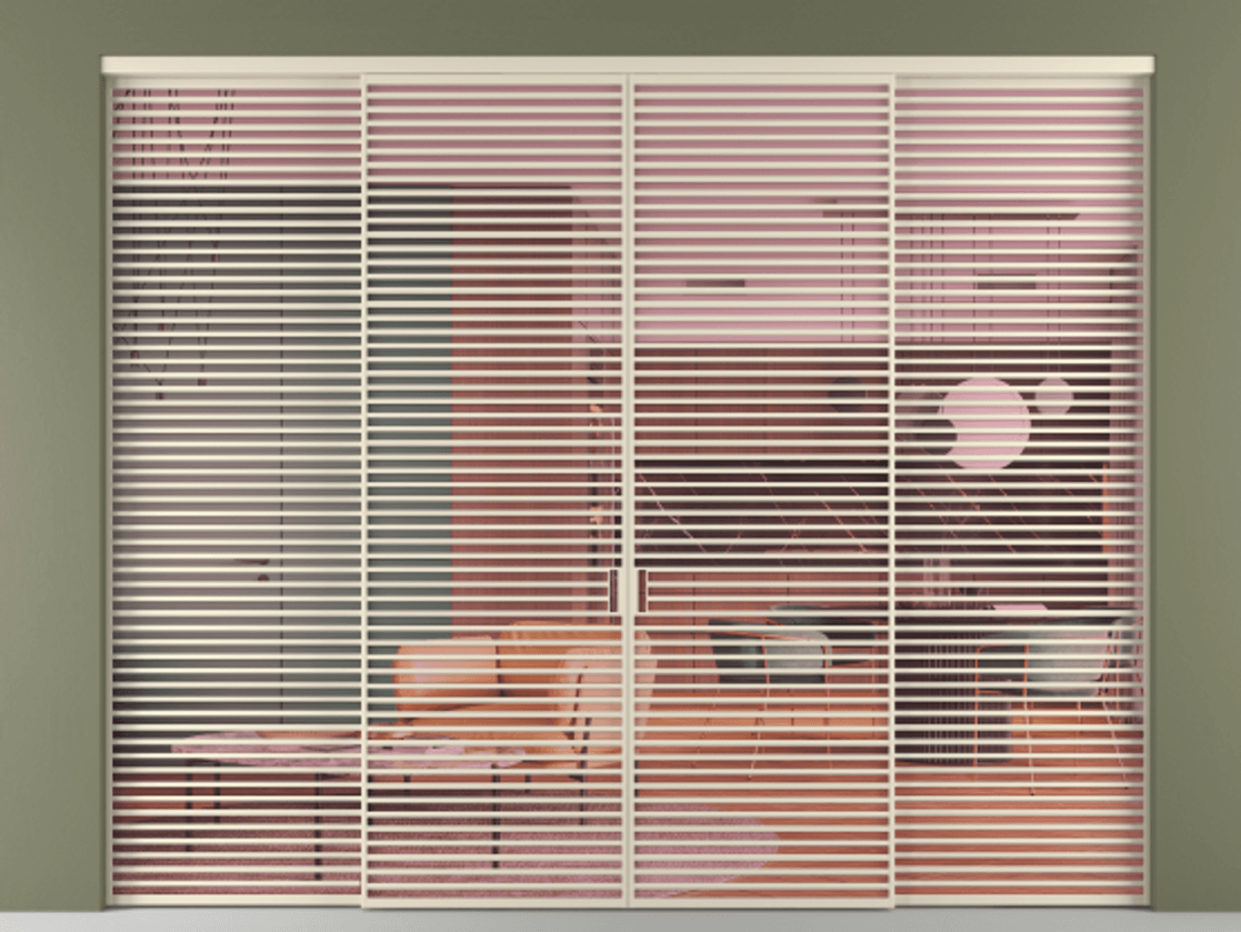 Перегородка Formato внутри проёма 4 створки АЛПР 040.07 Алюминий бежево-серый Прозрачное розовое стекло, триплекс Цена 4388500 AMD  | Volhovec