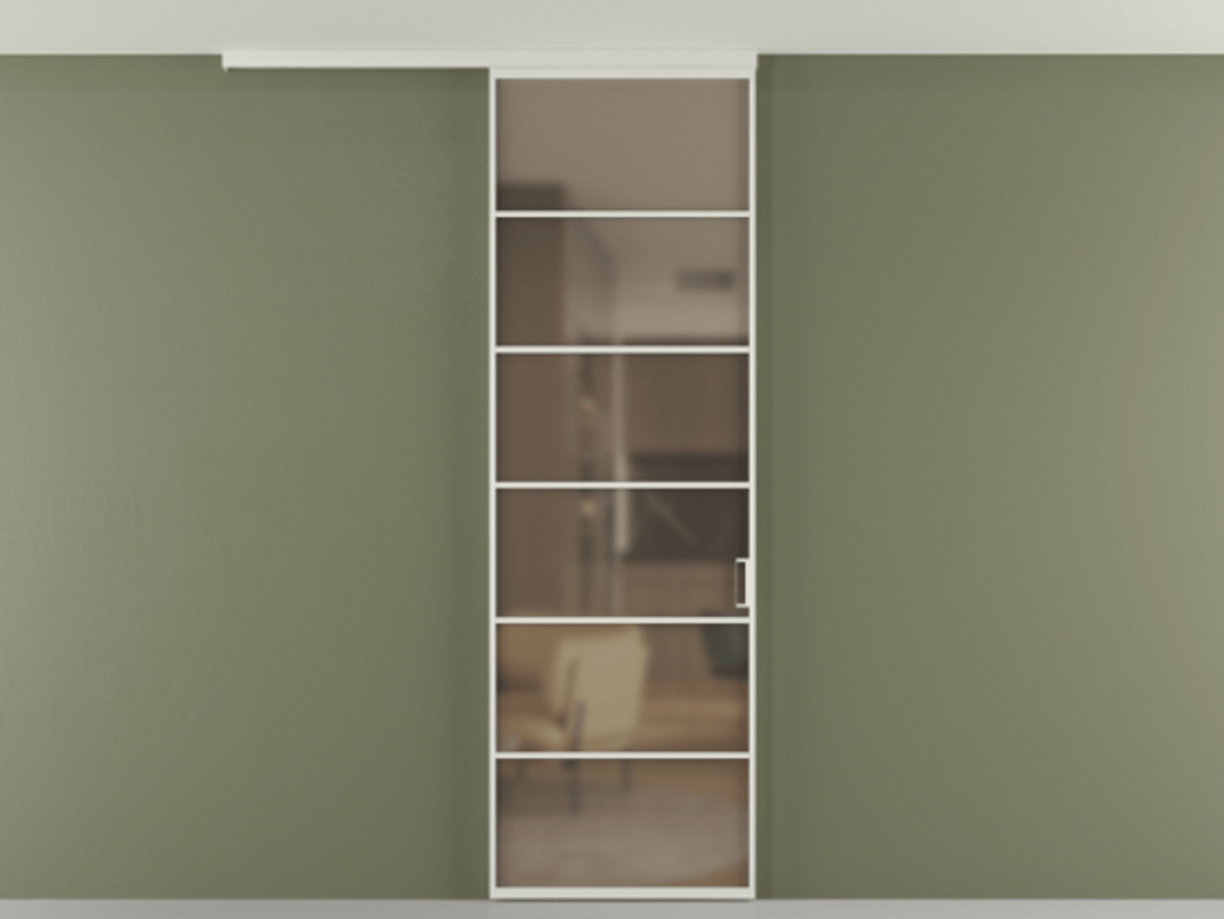 Перегородка Формато вдоль стены на потолок 1 створка АЛПР 040.04 Алюминий Белый Сатинированное бронзовое стекло, триплекс Цена 669630 AMD | Volhovec