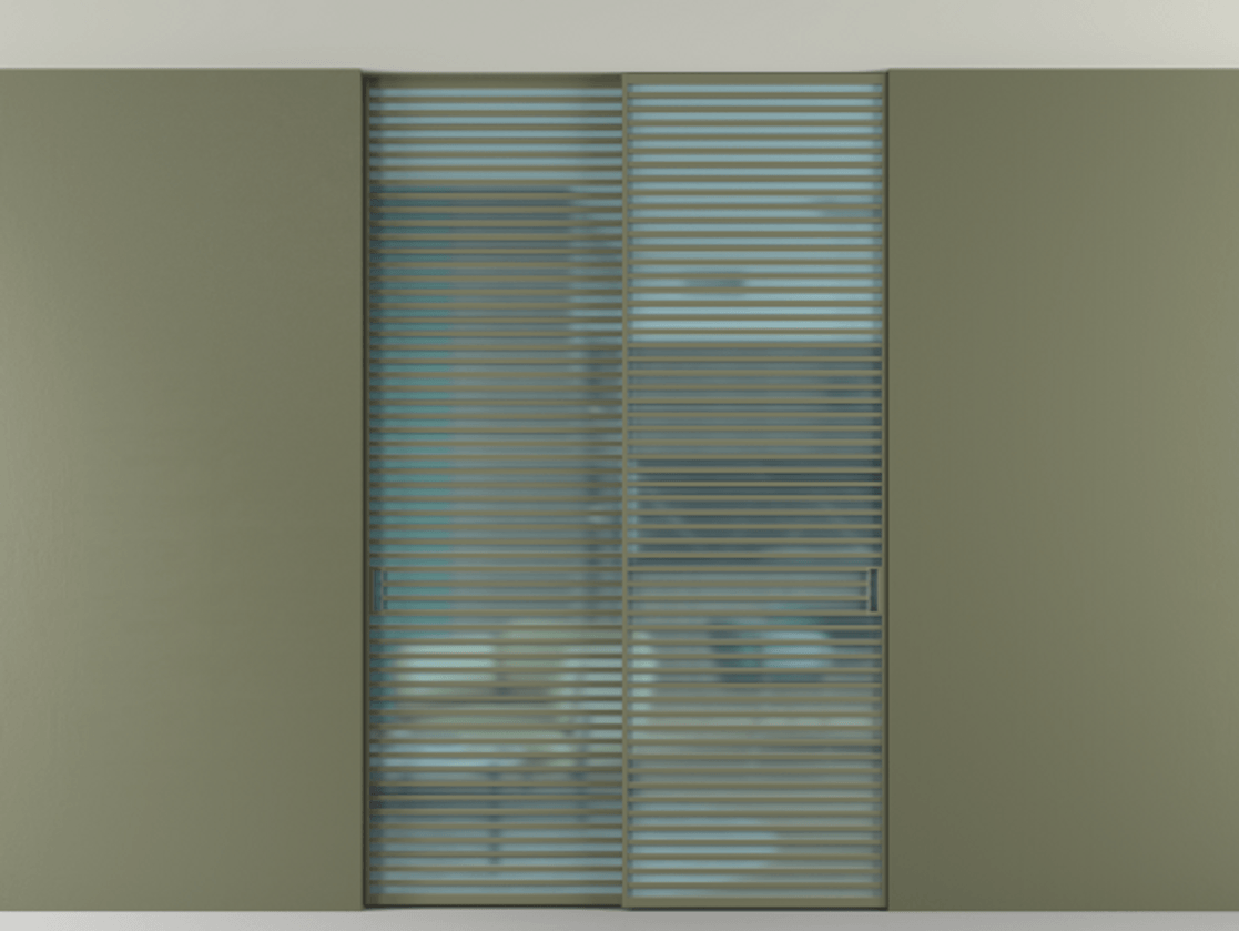 Перегородка Formato внутри проёма скрытое крепление в потолок 2 створки АЛПР 040.07 Алюминий оливковый тёмный Сатинированное голубое стекло, триплекс Цена 2892900 AMD | Volhovec