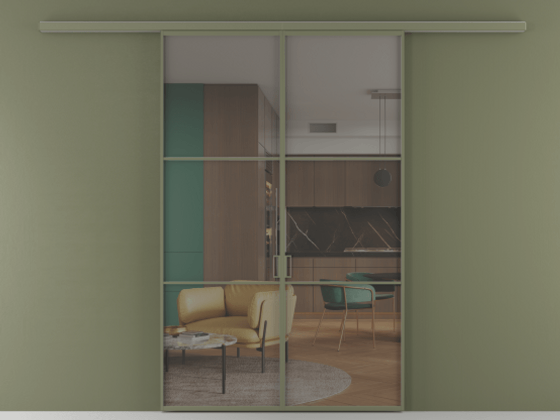 Перегородка Формато вдоль стены 2 створки АЛПР 040.03 Алюминий оливковый тёмный Прозрачное серое стекло, триплекс Цена 1318110 AMD | Volhovec