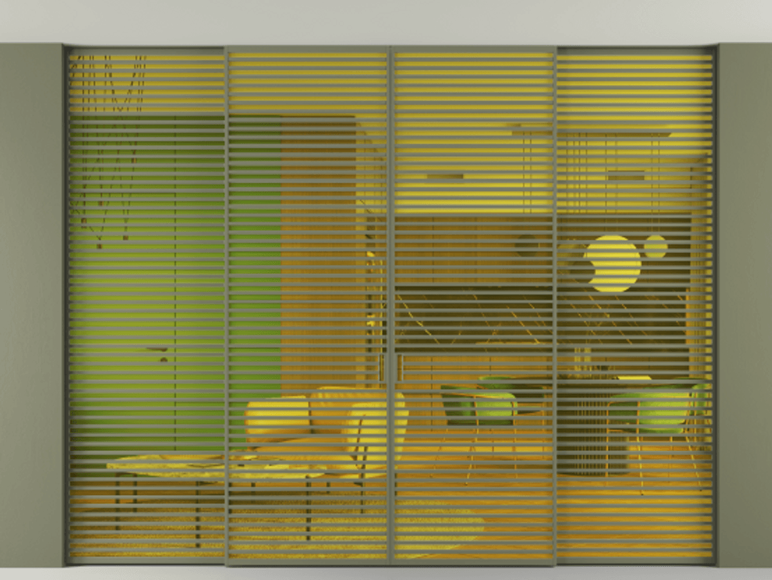 Перегородка Formato внутри проёма скрытое крепление в потолок 4 створки АЛПР 040.07 Алюминий оливковый тёмный Прозрачное жёлтое стекло, триплекс Цена 5408800 AMD | Volhovec