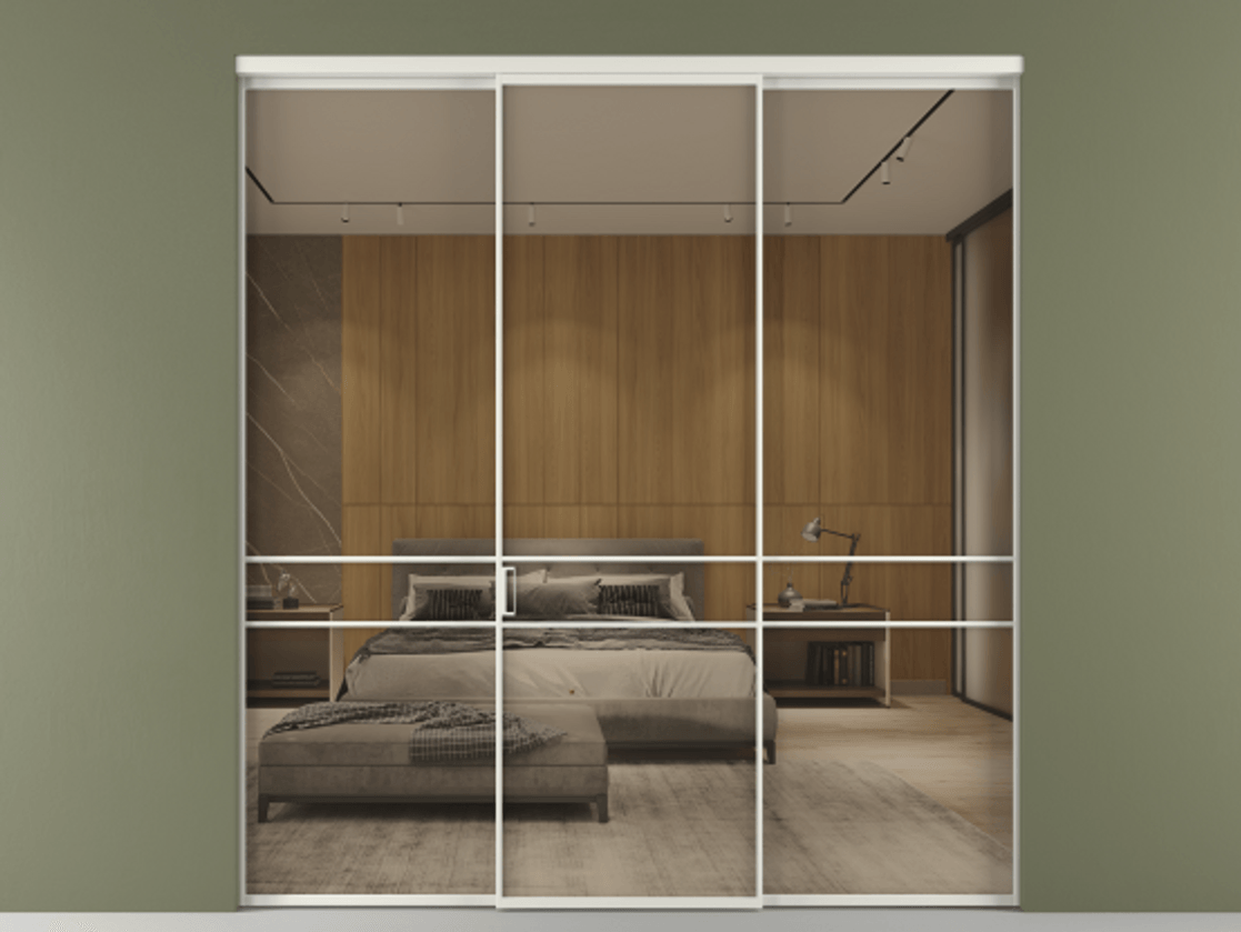 Перегородка Формато внутри проёма 3 створки АЛПР 040.02 Алюминий серый Рефлективное бронзовое стекло "Стопсол", калёное Цена 2141890 AMD | Volhovec