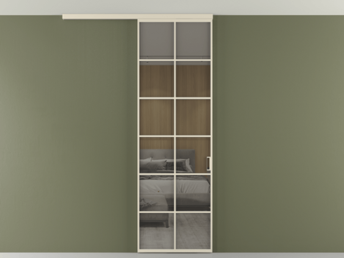 Перегородка Формато вдоль стены на потолок 1 створка АЛПР 040.05 Алюминий бежево-серый Рефлективное серое стекло "Стопсол", калёное Цена 904300 AMD | Volhovec