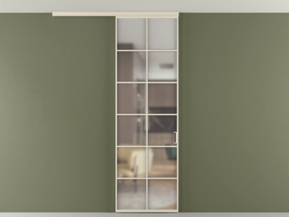 Перегородка Formato вдоль стены на потолок 1 створка АЛПР 040.05 Алюминий бежево-серый Сатинированное стекло "Matelux Crystal Vision", калёное, матовое, каленое 6 мм Цена 904300 AMD | Volhovec