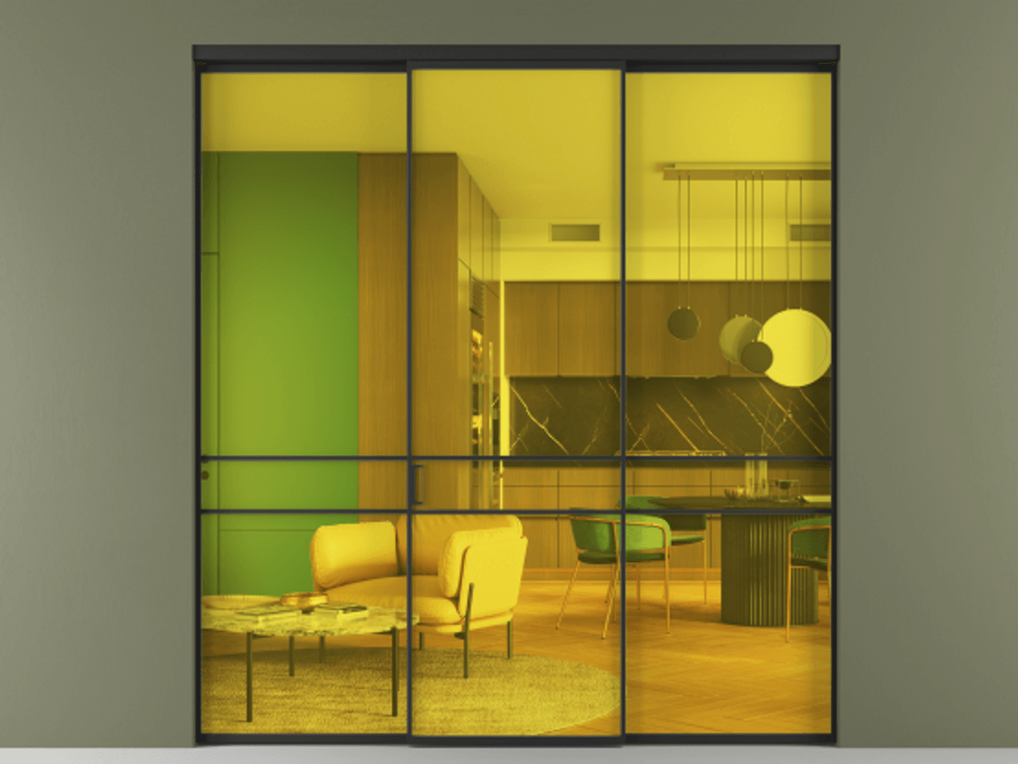 Перегородка Formato внутри проёма 3 створки АЛПР 040.02 Алюминий Черный Прозрачное жёлтое стекло, триплекс Цена 1537500 AMD | Volhovec