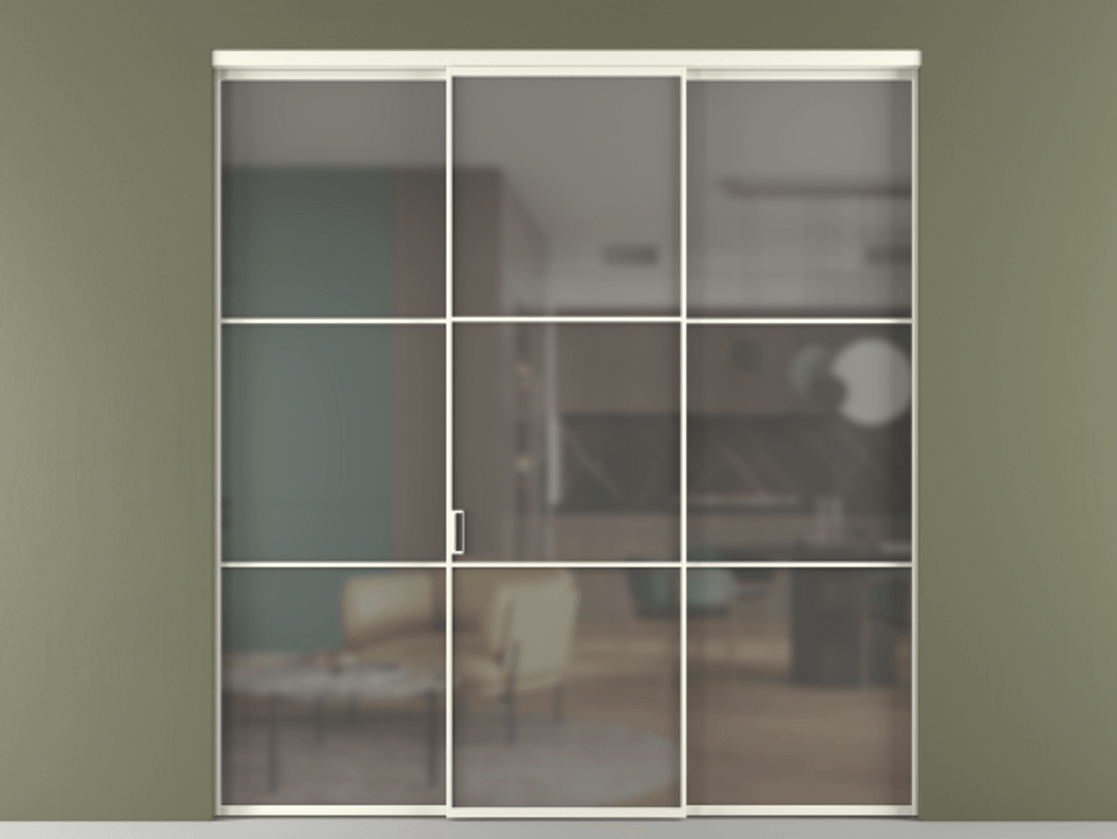 Перегородка Формато внутри проёма 3 створки АЛПР 040.03 Алюминий жемчужный Сатинированное серое стекло, триплекс Цена 1600180 AMD | Volhovec